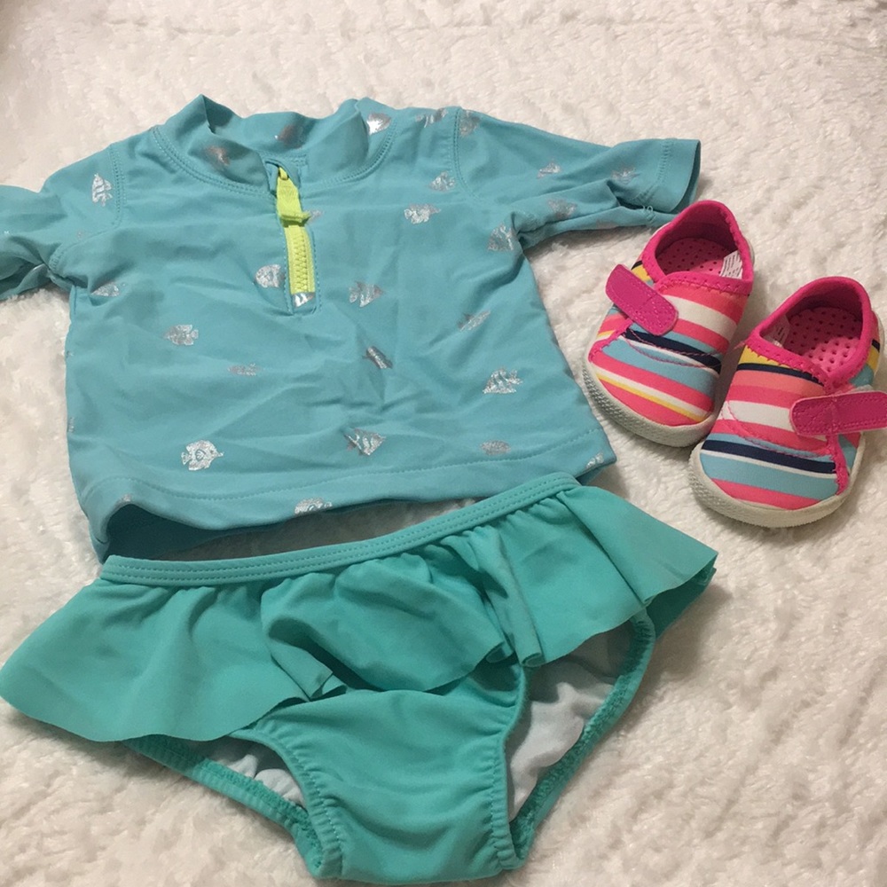 Baby Girl Tankini w/ Rash Guard Top & Water Shoes